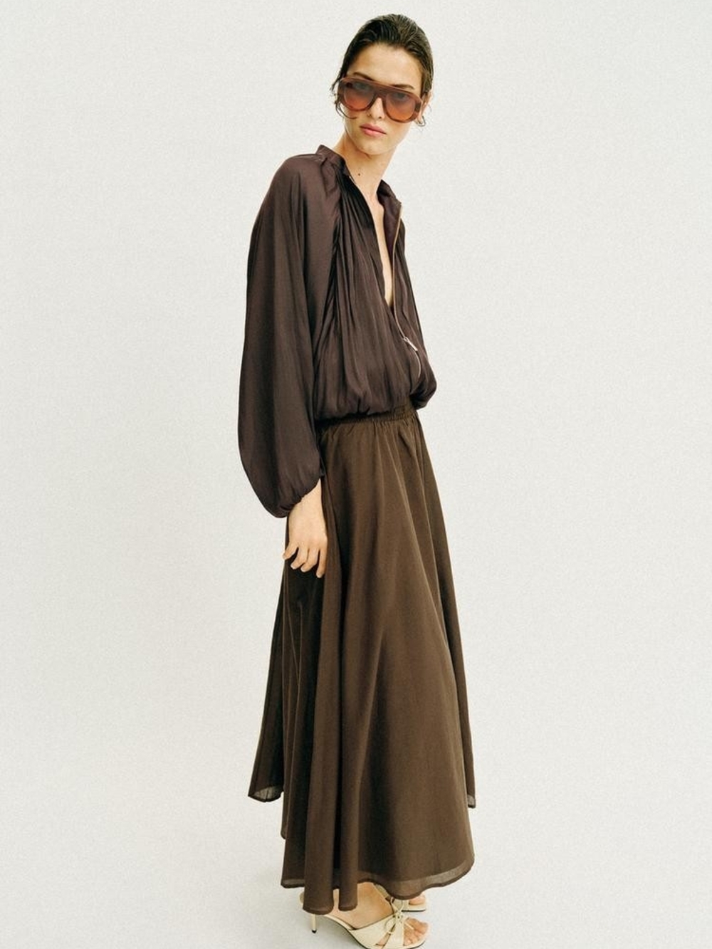 Zara Brown LAYERED MIDI SKIRT - Picture 2 of 8